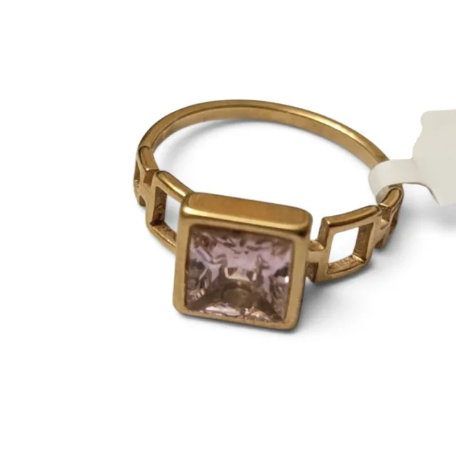 Stainless steel ring, size 6-13, Geometric Pink CZ Ring, Gold