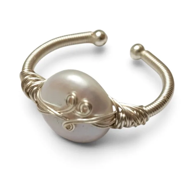 Freshwater pearl Handwoven ring, Adjustable, Gold and silver