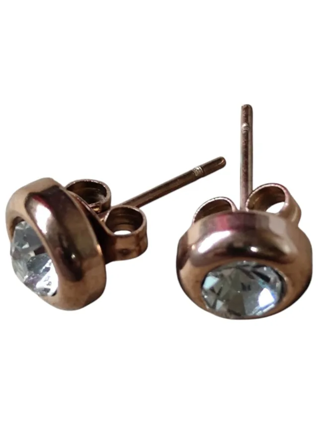 8mm clear rhinestone in rose gold stainless steel earring studs