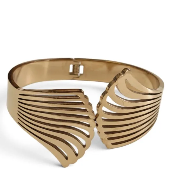 Sculptural Ribbed Shell Statement Bangle - Gold-Tone Stainless Steel