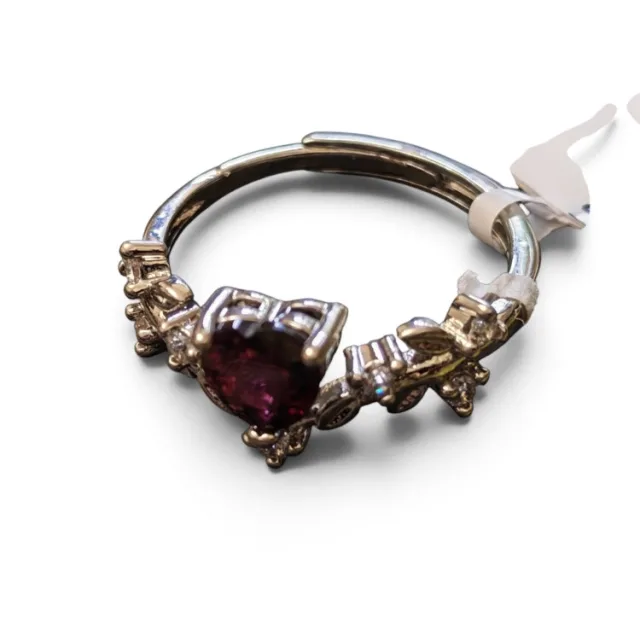 Heart cut Garnet with CZ dress ring, adjustable
