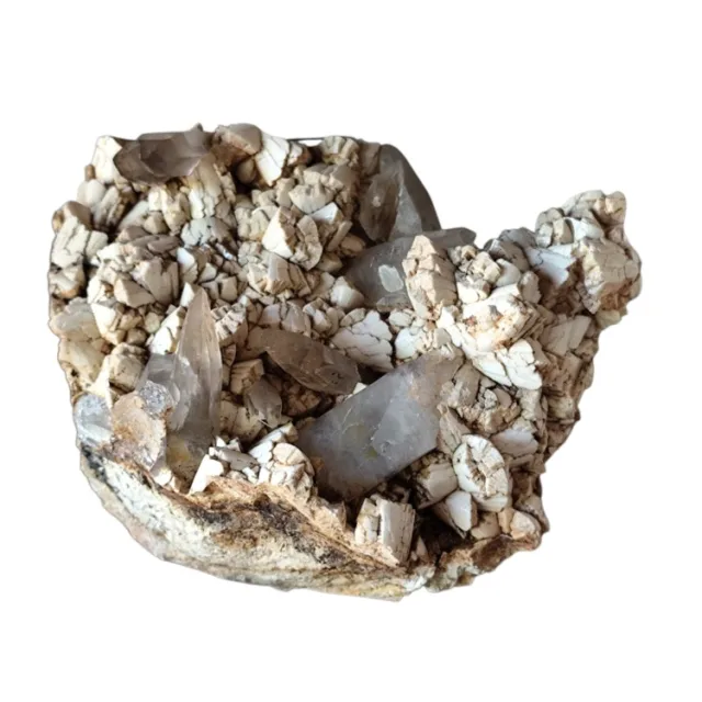 Smoky quartz points with feldspar cluster, Zomba in Malawi, 19 x 13 x 15.5cm, 3.95kg
