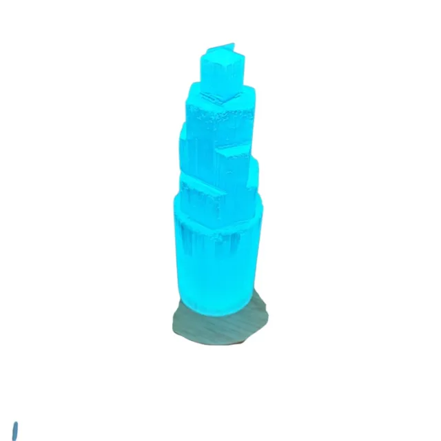 Selenite Crystal Tower Lamp with Wooden Base, 18.5cm