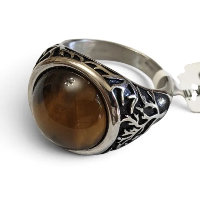 Stainless Steel Tigers Eye ring in sizes 8 to 12, tree of life