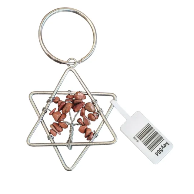Jasper tree in wire wrapped star keyring