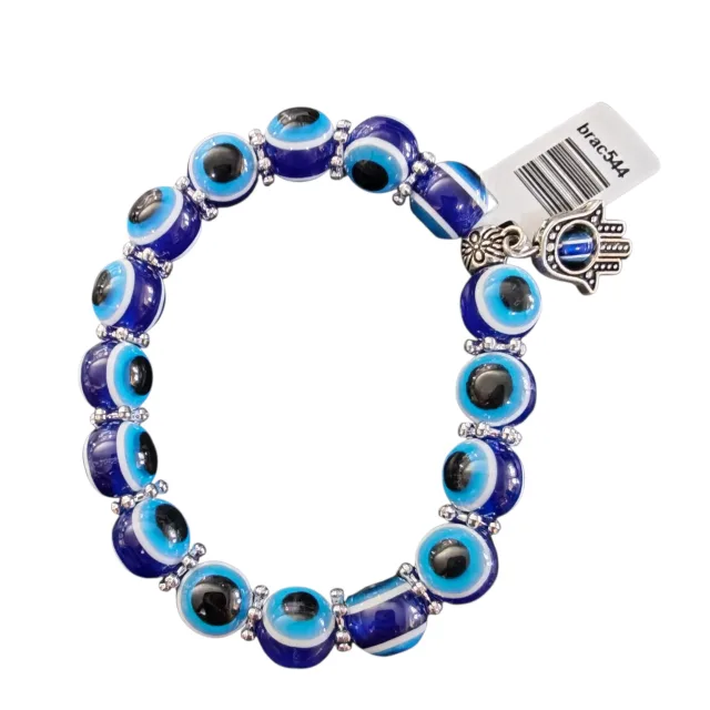 Evil eye bead bracelet, 10mm, stretchcord