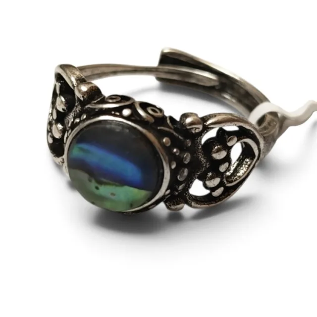 Round abalone cabochon vintage inspired dress ring, adjustable