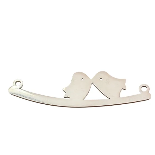 Two birds on curved bar connector, 52mm in stainless steel