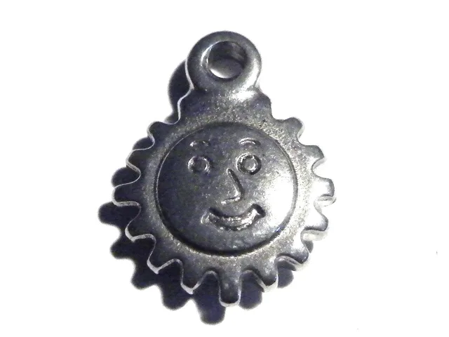 Sun face charm in stainless steel 15mm with loop