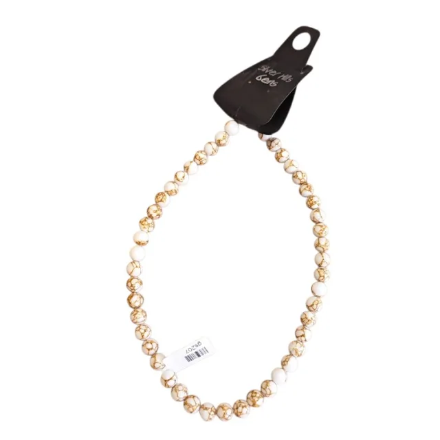 Cream w gold resin bead string, round, 8mm, 40cm
