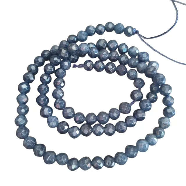 Sapphire colour jadeite facet round bead string, 4mm, 39cm