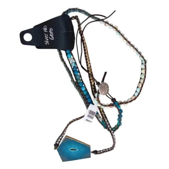 Blue agate necklace 92cm
