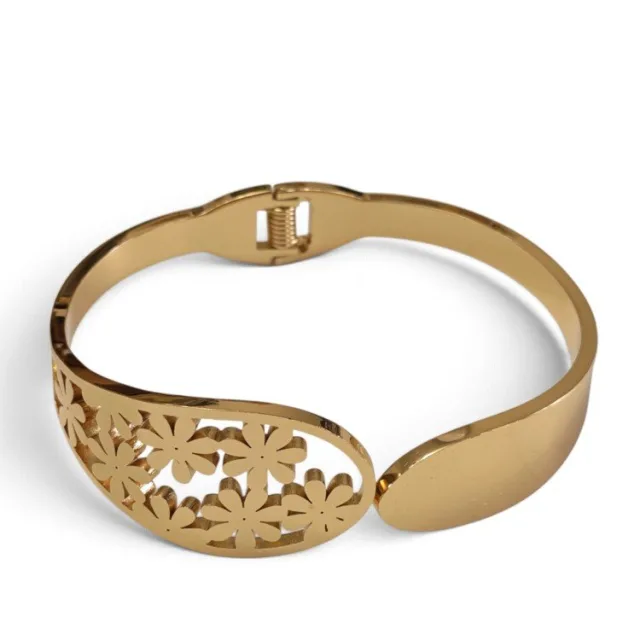 Meadow Daisy Open-Work Statement Bangle - Gold-Tone Stainless Steel