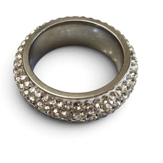 Elegant Stainless Steel Multi-Row Crystal Pave Statement Ring size 6-13