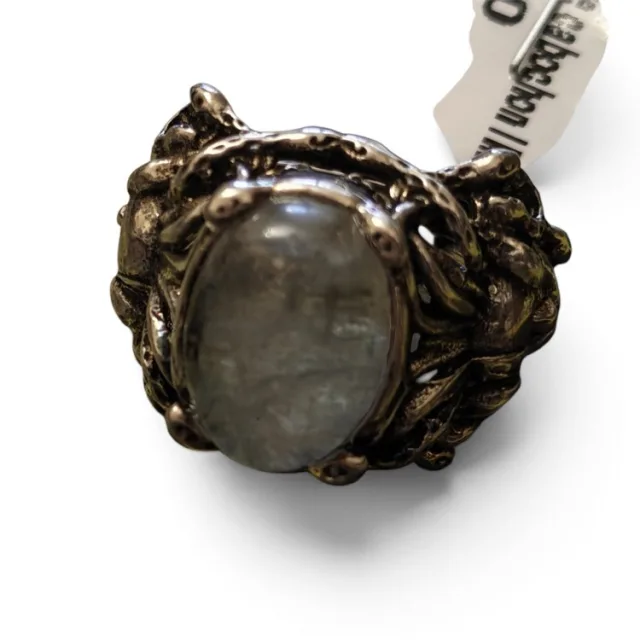 Oval Labradorite cabochon l Medusa inspired dress ring, adjustable