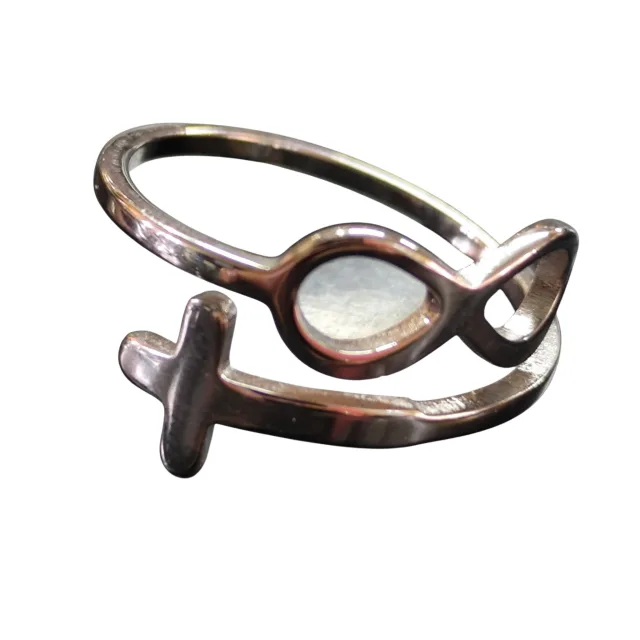 Stainless steel infinity cross ring, adjustable