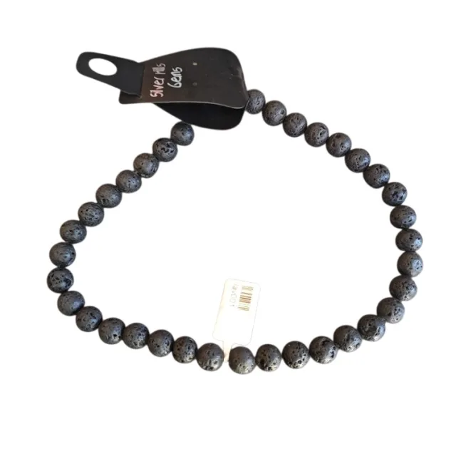 Black Lava bead string, round, 10mm, 40cm