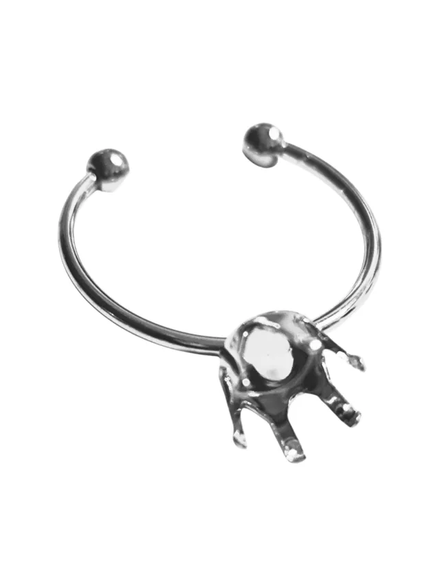 Stainless Steel Adjustable Ring, Gem mount 6mm