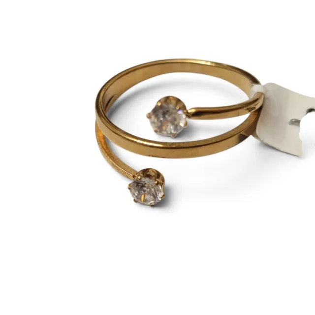 Stainless steel ring, size 6-13, 2 CZ stones, gold