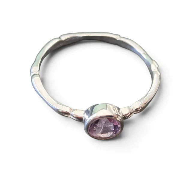 Amethyst ring in 925 silver, Round, size 8