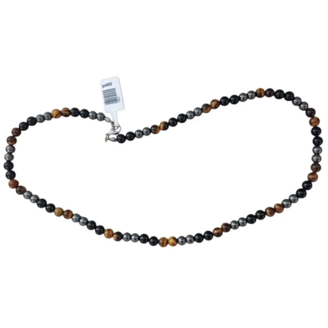 Men’s Tiger’s Eye, Black Onyx, and Metallic Hematite Beaded Necklace