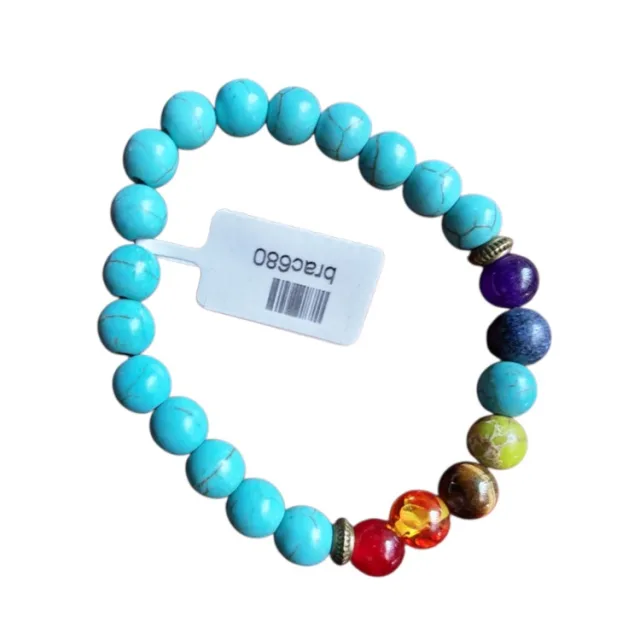 Blue Howlite with chakra bracelet with two bronze spacers, stretch cord