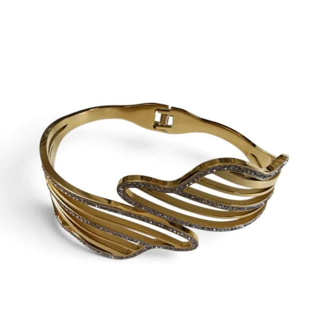 Swan Wing pave Crystal Hinged Bangle - Gold Stainless Steel
