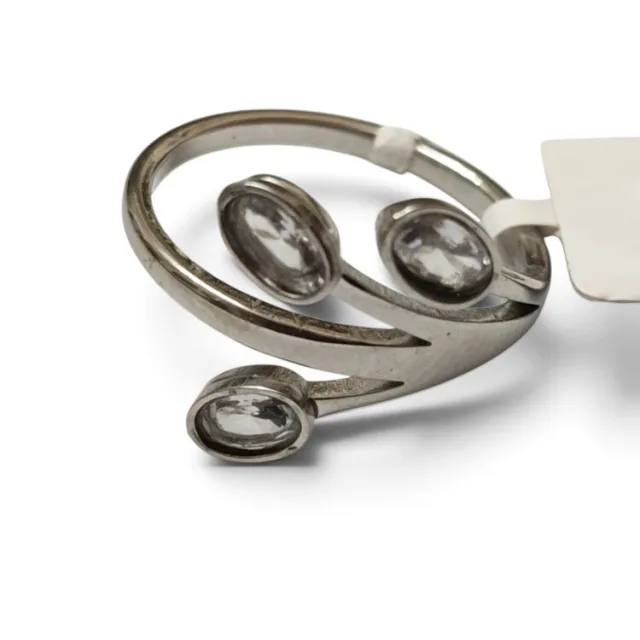 Stainless steel ring, size 6-13, Silver, Triple stone