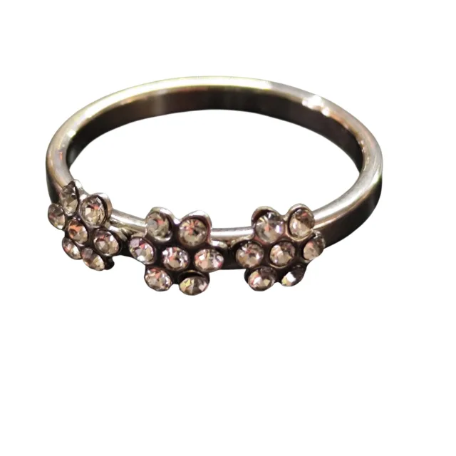 Three blossom ring, Stainless steel with rhinestones