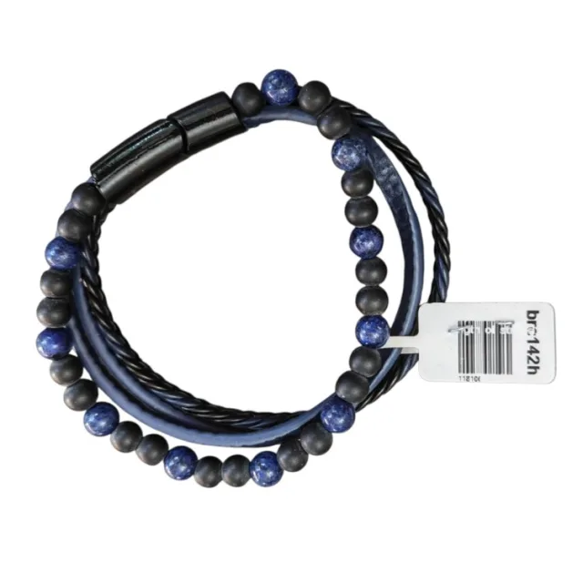 Men's Leather Braided Bracelet w Lapis Lazuli