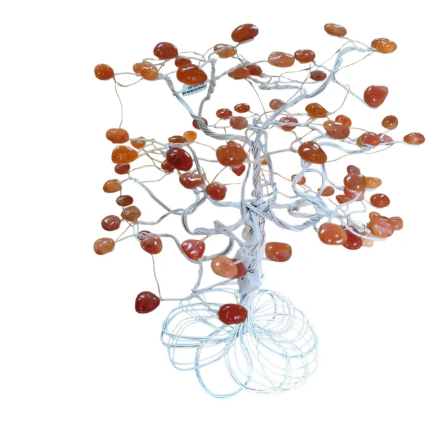 Carnelian tumble tree with lights, white base, 30 x 36cm