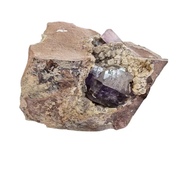 Amethyst with Calcite in a vug within Basalt matrix, Namibia, 9.8 x 9.5 x 5.6cm