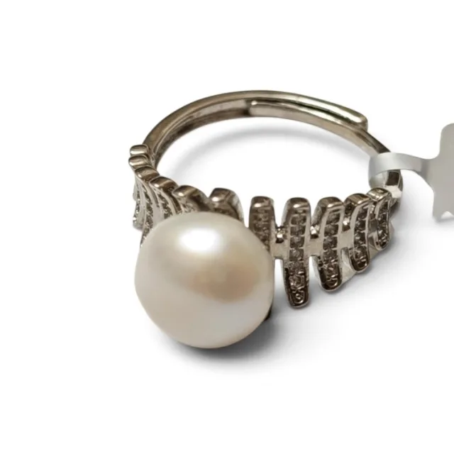 Freshwater pearl dress ring, Adjustable, 10mm A grade white pearl