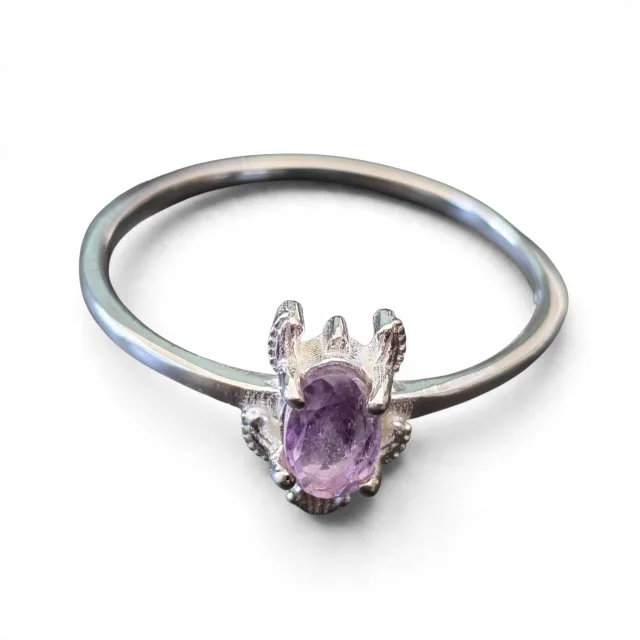 Amethyst turtle ring in 925 silver, Oval cut, size 10