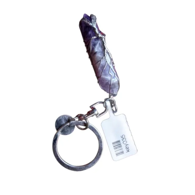 Assorted stone double terminated point tree wire wrapped keychain, 111mm