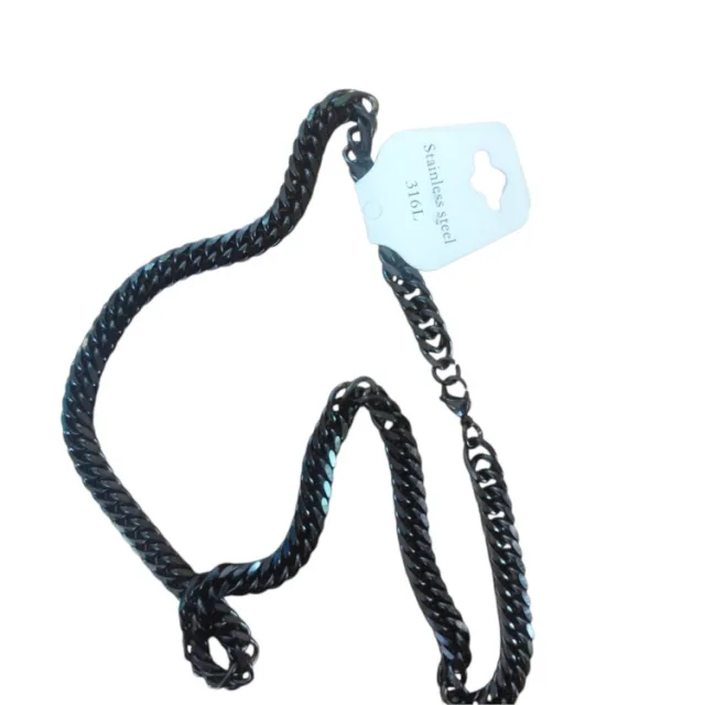 Curb Chain with clasp, Stainless steel, 9mm wide, 60cm, Black