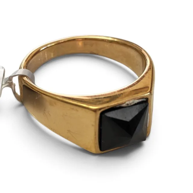 Stainless steel ring, size 6-13, Gold with Black Onyx