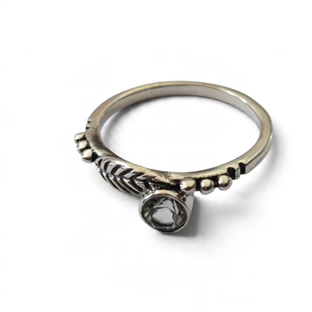 Blue topaz ring with leaf  in 925 silver, Round, size 6