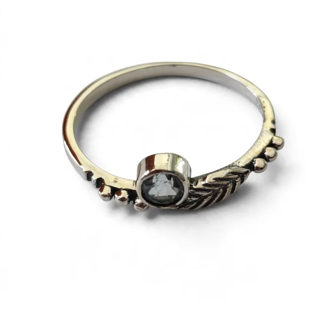 Blue topaz ring with leaf  in 925 silver, Round, size 8