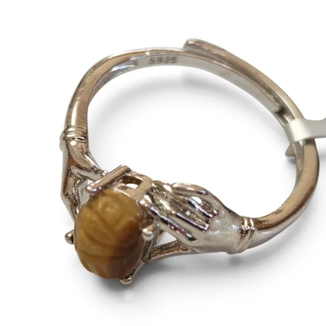 Dress Ring with 2 hands, tigers eye, adjustable