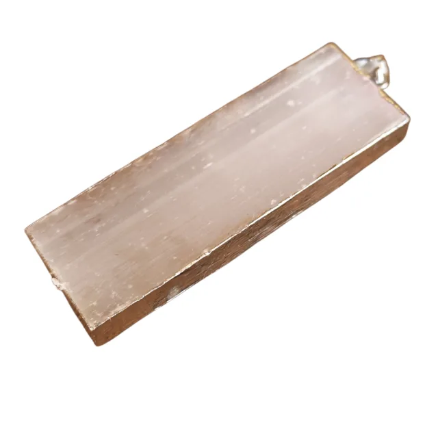 Selenite stick pendant, gold base, 65mm