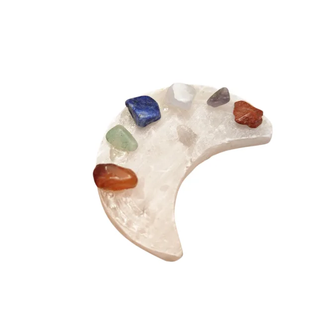 Selenite chakra plate, crescent moon, 45mm