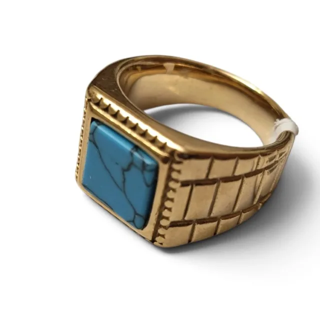 Stainless steel ring, size 6-13, Mens ring with blue stone, Gold