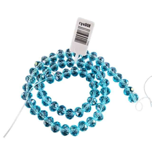 Aqua faceted rondelle glass bead string (7x8mm)