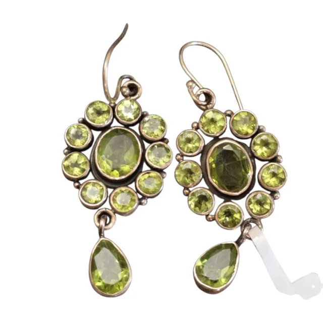 Peridot dangle earrings, Oval, round and pear cut, set in 925 silver