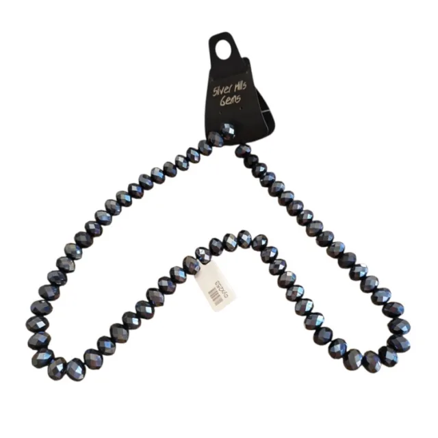 Glass bead string, faceted, rondelle, 12 x 9mm, Navy blue, 50cm