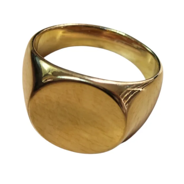 Classic Circular face Signet Ring – Gold Stainless Steel (Size 13)