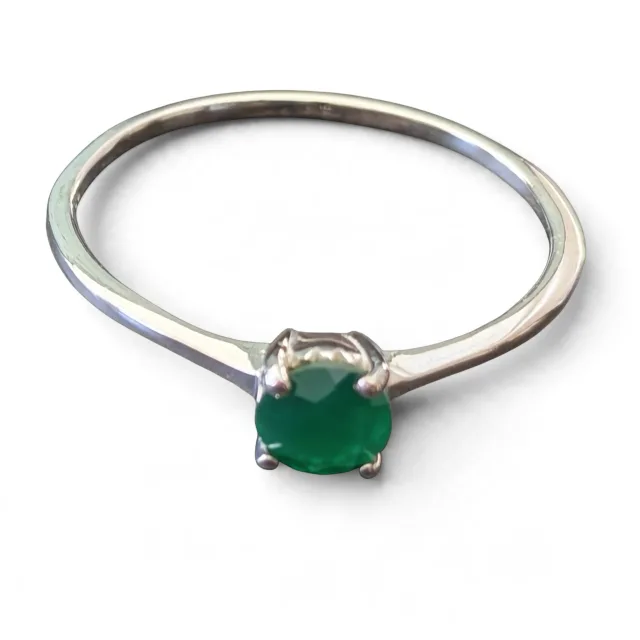 Green Chalcedony ring in 925 silver, Brilliant cut, size 9