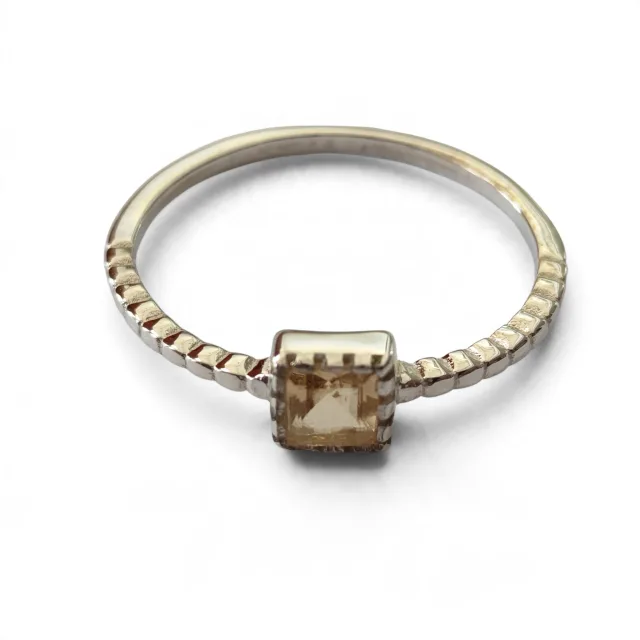 Citrine ring in 925 silver, Princess cut, size 10