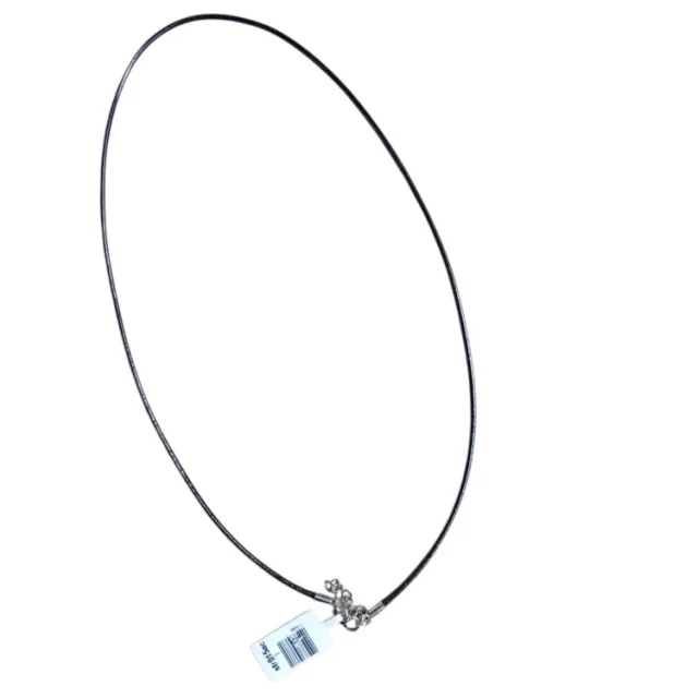 Black leather string w lobster stainless steel clasp, 2mm, 45cm w extender chain